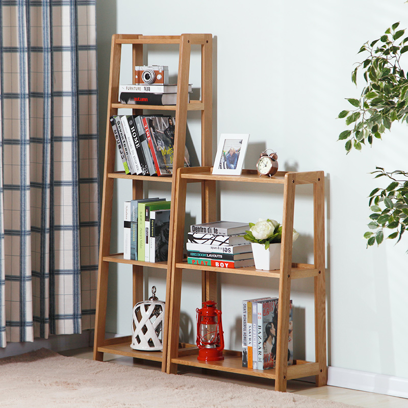 简约现代橡木实木置物架简易客厅书柜架自由组合创意展示层架