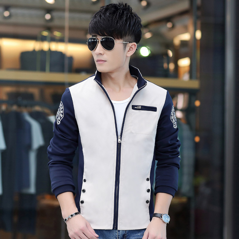 2015年春秋新款韩版男式运动时尚休闲开衫立领帅气中长款夹克外套