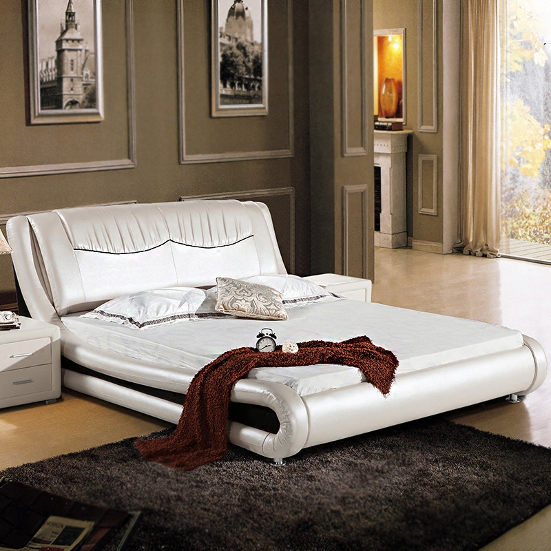 曼思家 真皮床 皮床 1.8米双人婚床现代简约皮艺床 软体小户型床