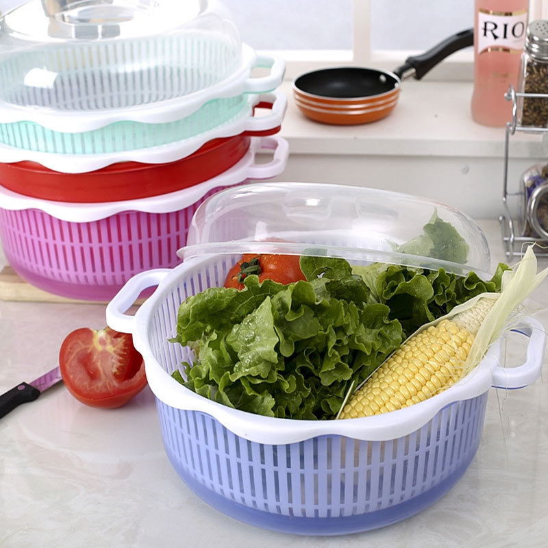 麦乐奇 厨房 水果篮塑料洗菜盆带盖加厚双层沥水洗菜篮
