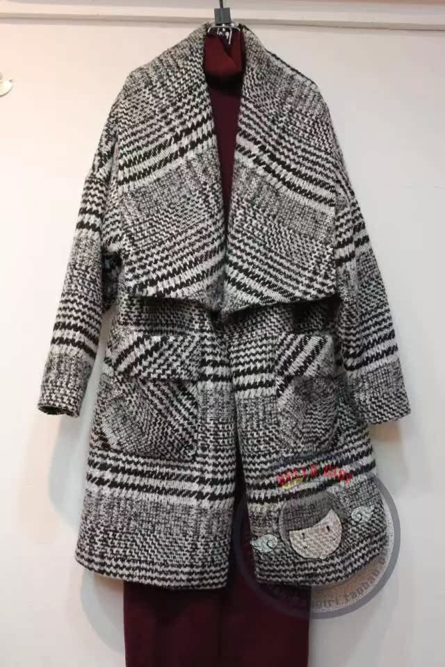 IANBB 定制新款羊毛呢子中长款大衣 不规则大翻领显瘦宽松女外套