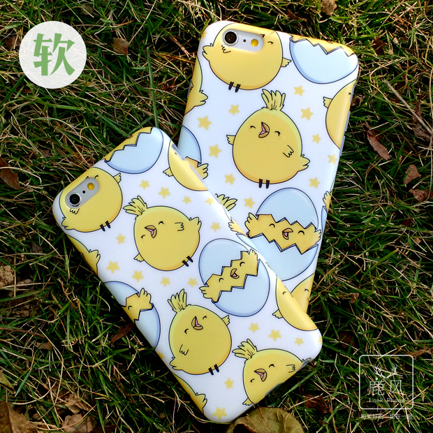 苹果6plus手机壳 iphone6s全包磨砂保护套 清新插画黄色小鸡