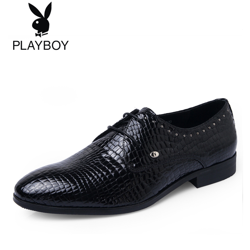 PLAYBOY/花花公子男鞋鳄鱼纹头层真皮正装皮鞋低帮舒适商务鞋正品