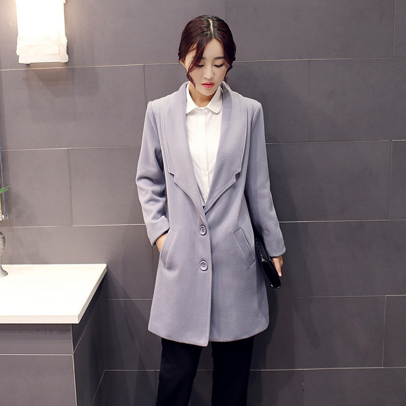 2016秋冬季新款品韩版女装修身毛呢子外套中长款女士大衣大码女装