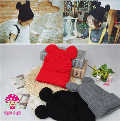 儿童帽子1-10岁男女童韩版新款宝宝冬季保暖双耳朵双层针织毛线帽
