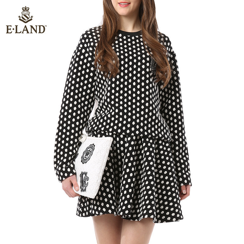 商场同款ELAND韩国衣恋15年波点圆领卫衣EEMT51154B专柜正品