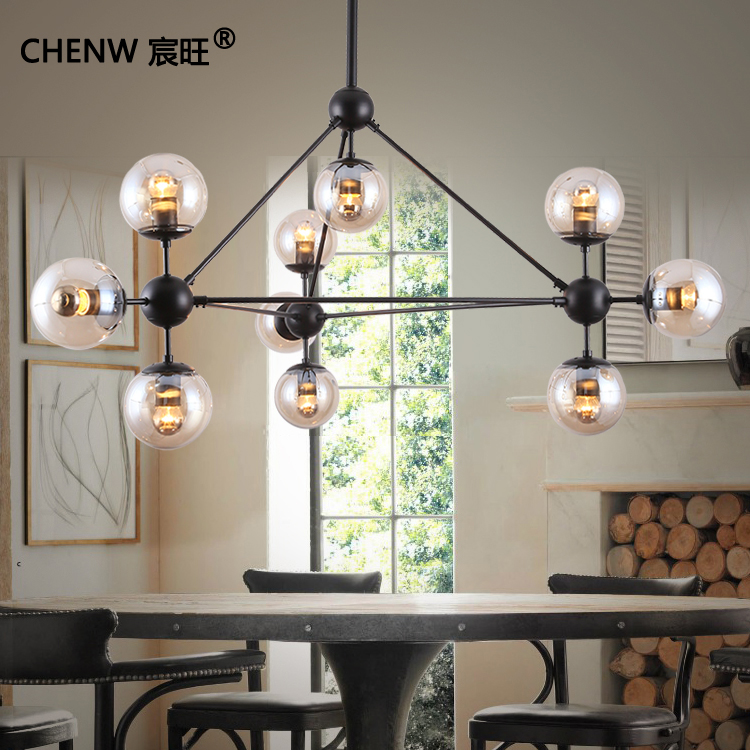 魔豆吊灯个性创意北欧美式吊灯LED分子铁艺玻璃圆球客厅餐厅吊灯