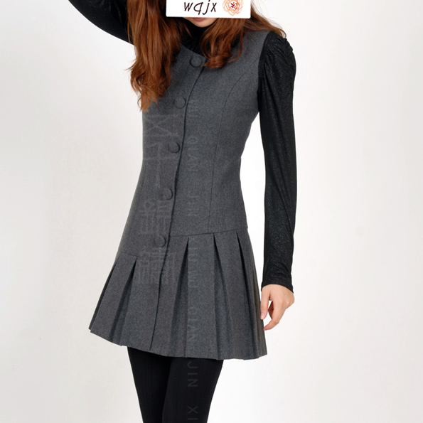 2014热卖韩版 新款 包扣OL气质衬衫领淑连衣裙