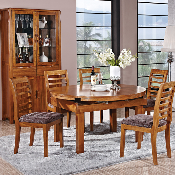 特价水曲柳实木餐桌现代简约 六人餐桌圆形饭桌子折叠 餐桌可伸缩