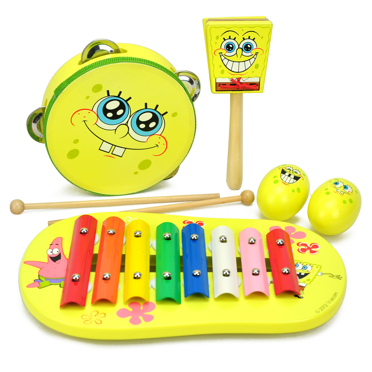 变声玩具宝宝乐器五件套儿童木质音乐玩具手鼓敲琴沙球响板玩具