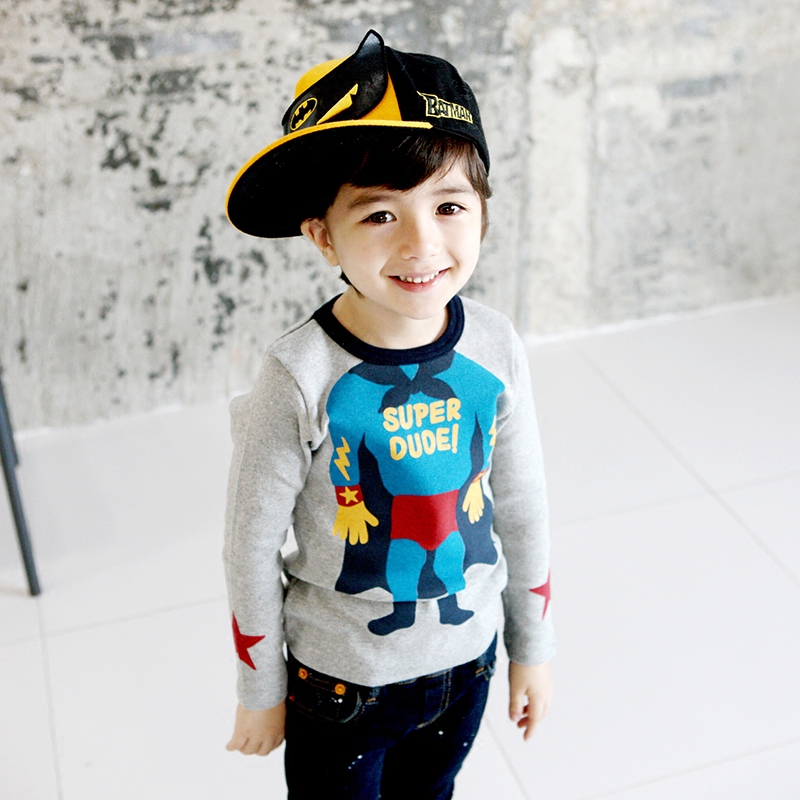 韩国童装春秋装韩版潮 儿童卡通超人男童宝宝长袖t恤 打底衫