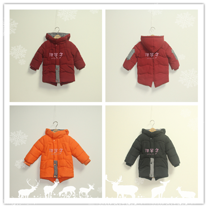米米拉正品2015冬装新款男童韩黑色暗红格子贴布加厚棉服52X952D