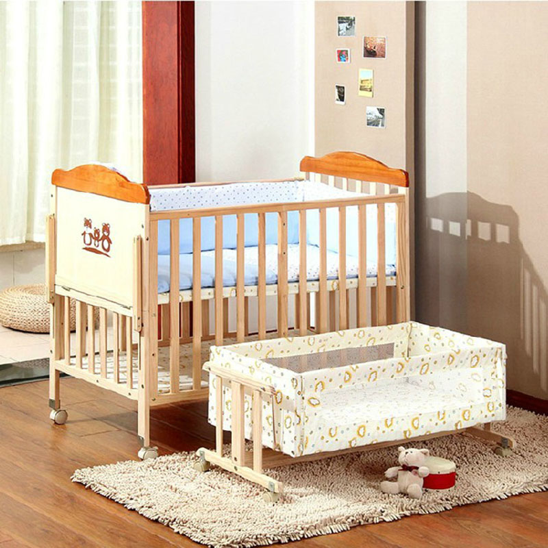 呵宝婴儿床全实木环保无油漆儿童床多功能可变书桌宝宝床带摇篮床
