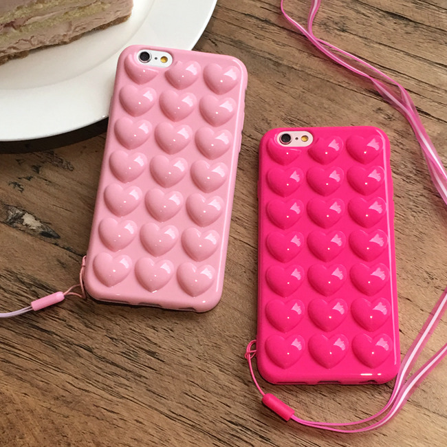 iphone6s气囊桃心粉色手机壳苹果6plus全包边防摔软胶壳4.7挂绳女