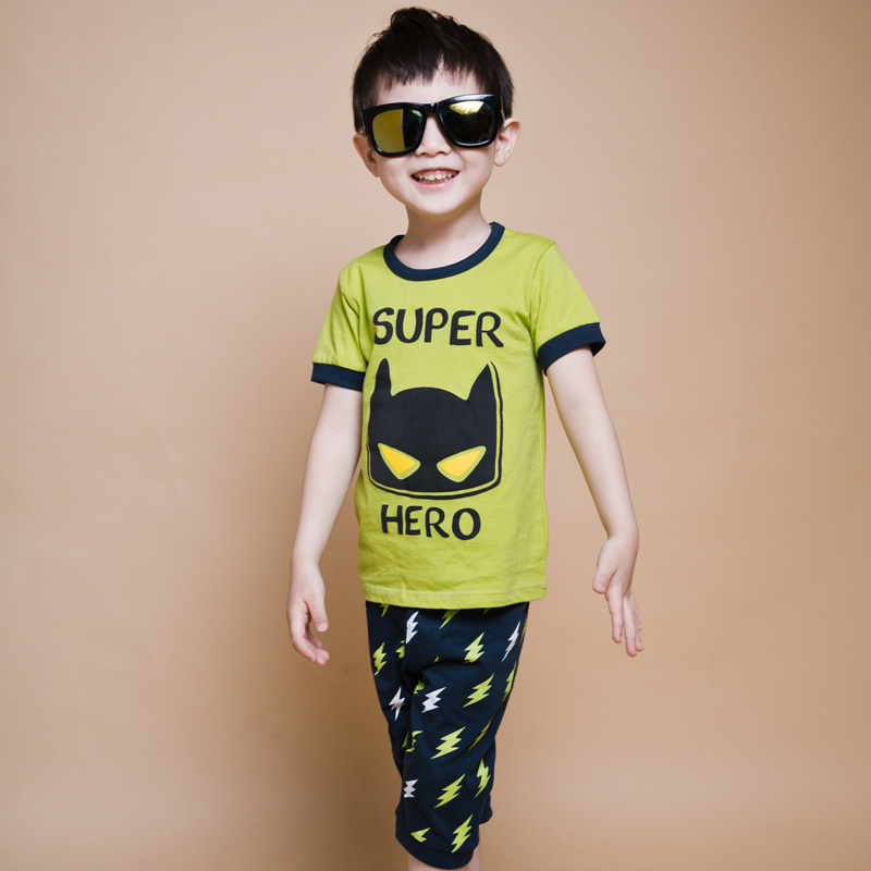 2015夏季新款 跃童莱短袖中裤宝宝套装 男孩蝙蝠侠童装纯棉包邮