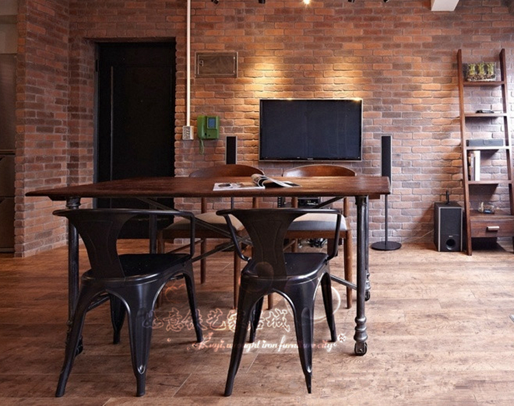 loft工业风铁艺餐桌椅美式复古实木餐桌办公桌椅组合电脑桌会议桌