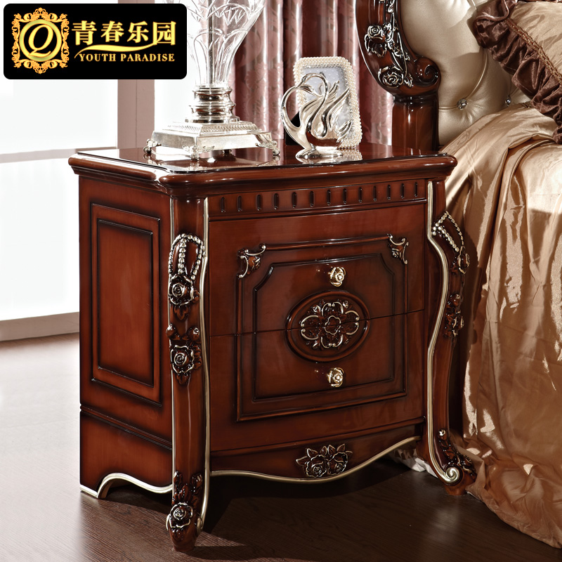 欧式床头柜 美式法式高档古典木纹色收纳柜床边柜组合家具
