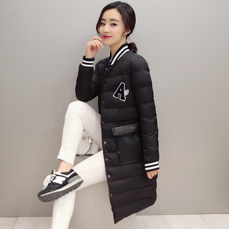 2015韩版棒球服棉衣女中长款印花加厚保暖修身外套羽绒棉袄显瘦