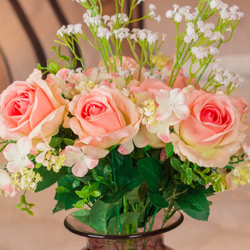 特价11头高品质单支仿真玫瑰花绢花婚庆装饰假花客厅摆放花卉
