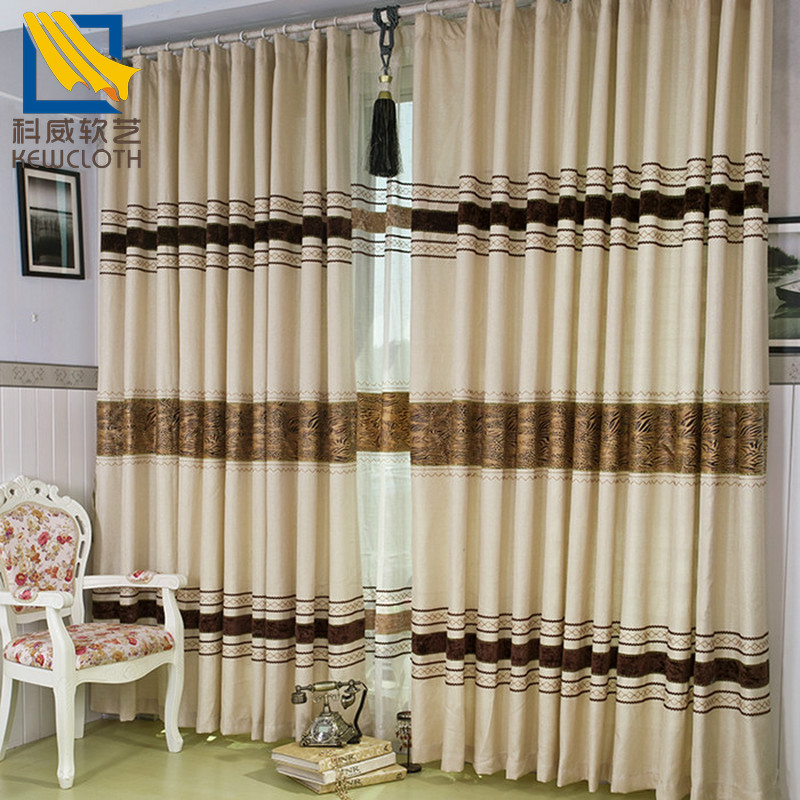 科威软艺 现代豹纹亚麻窗帘布料绒布拼接  客厅高档定制窗帘成品