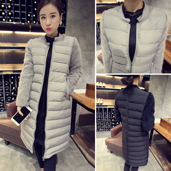 2015冬季新款韩版圆领保暖袖子中长款加厚棉衣棉服外套女学生棉袄