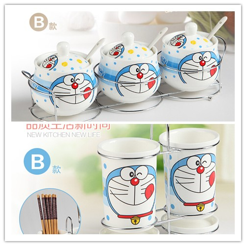 卡通可爱创意筷子笼多啦A梦叮当猫机器猫陶瓷筷子收纳筒笼调味罐