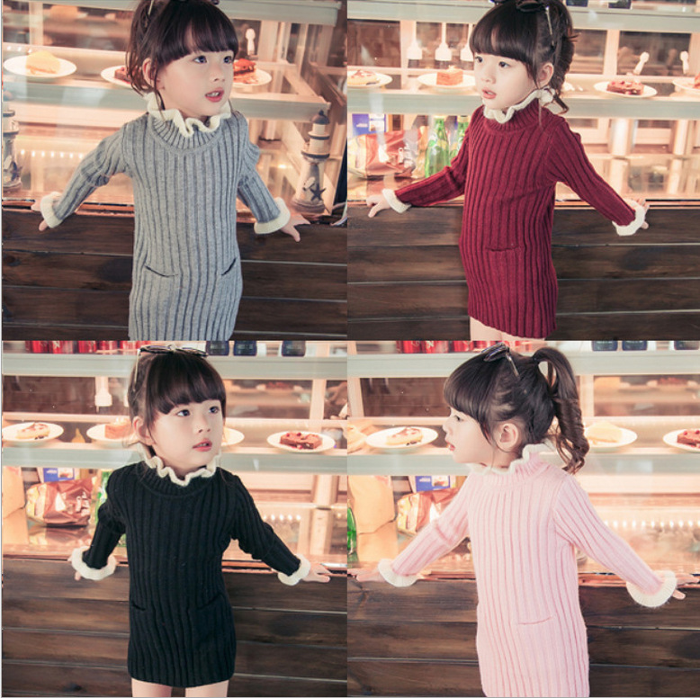 女童冬装毛衣针织衫中长款2-3-4-5-6-7岁宝宝小女孩毛衣裙打底衫