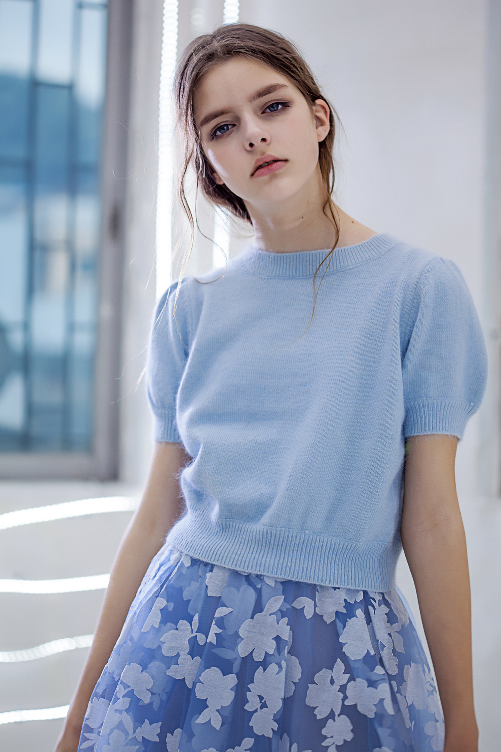 2016春季新款日系甜美时尚印花短袖上衣修身显瘦连衣裙