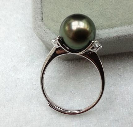 【天天特价】925银天然大溪地黑珍珠粉戒指镶钻可调节大小送妈妈