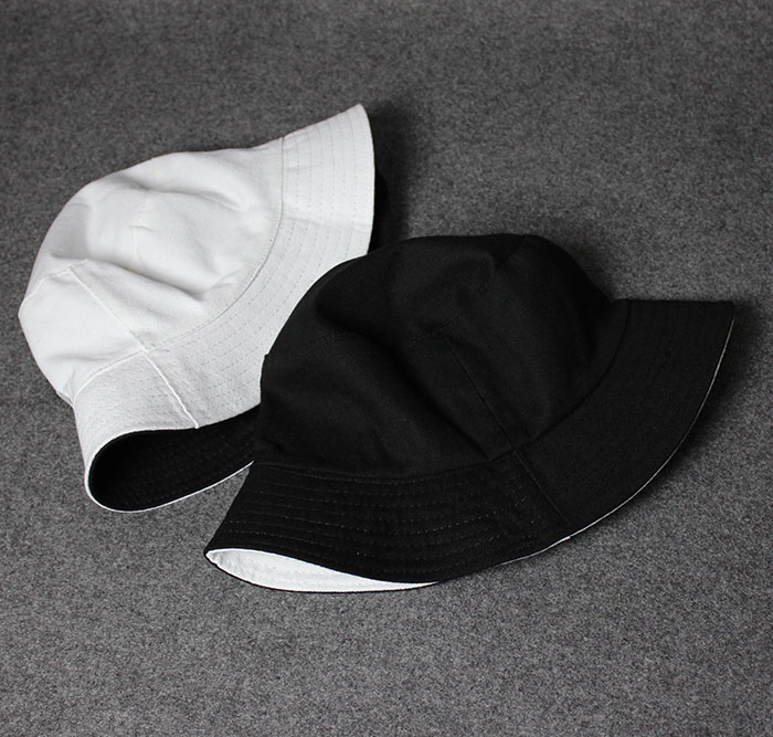 韩版纯色棉质黑白双面盆帽渔夫帽街舞帽滑板帽男女春夏户外遮阳帽