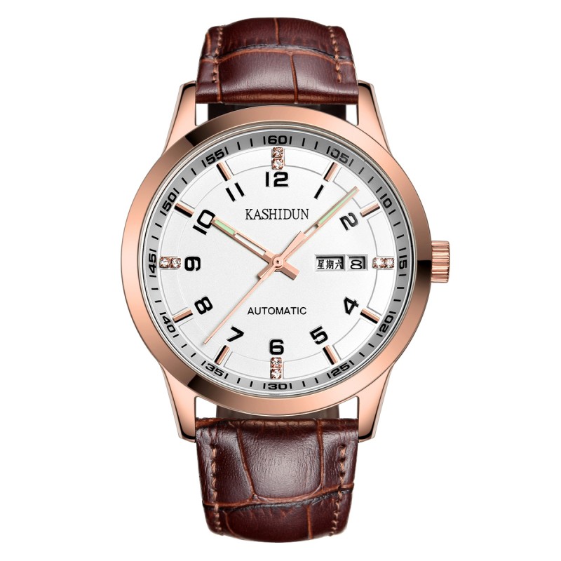 卡诗顿 自动机械手表 夜光防水皮带款式男士手表 商务时尚腕表