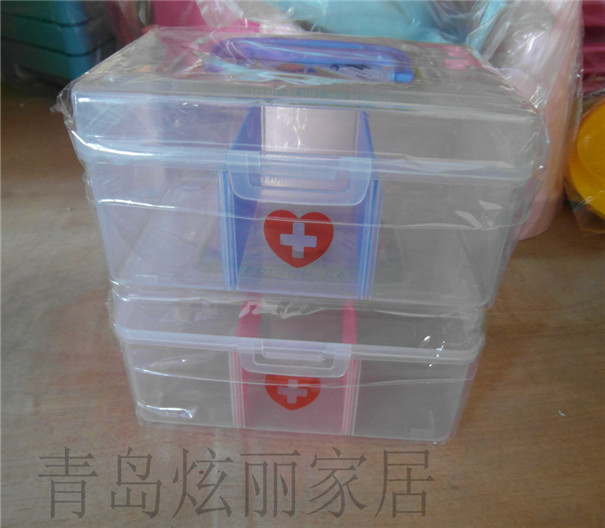 茶花小号家庭用塑料儿童医药箱便携急救箱收纳盒多格储物箱 2601