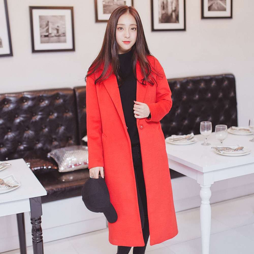 2015秋冬季新女装大码韩版加长款毛呢外套羊绒呢子大衣