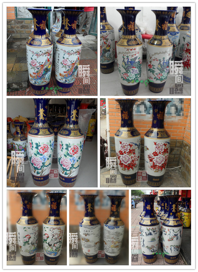 景德镇陶瓷器落地大花瓶客厅五彩蓝白色开业庆典1.2-1.8米