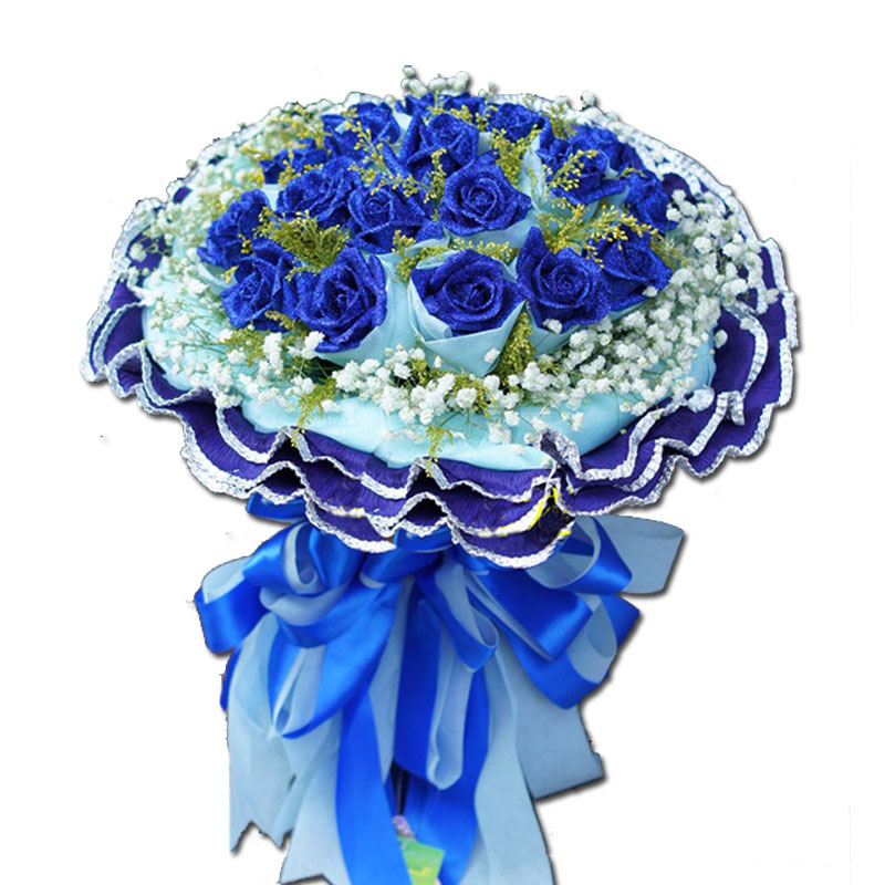 21朵蓝色妖姬蓝玫瑰鲜花花束北京同城鲜花速递情人节订花送女朋友