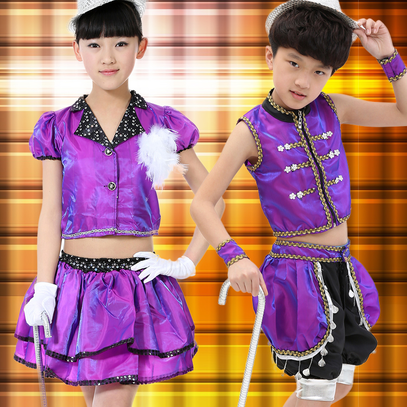 小荷风采大眼睛爵士舞演出服装男女童幼儿园六一舞台表演服紫色潮