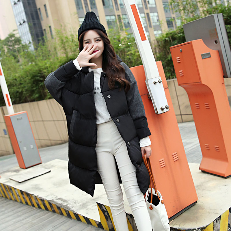 2015新款女士冬季短款韩版修身连帽女款拼接棉衣