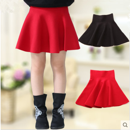 2015女童短裙秋冬款韩版儿童红色半身裙子中大童女孩百褶伞裙黑色