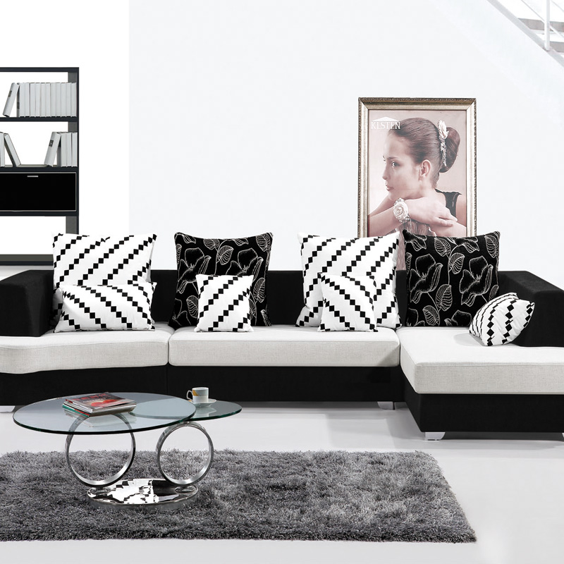 黑白布艺沙发现代简约实木沙发 麻布可拆洗3.5 3.8米大小户型沙发