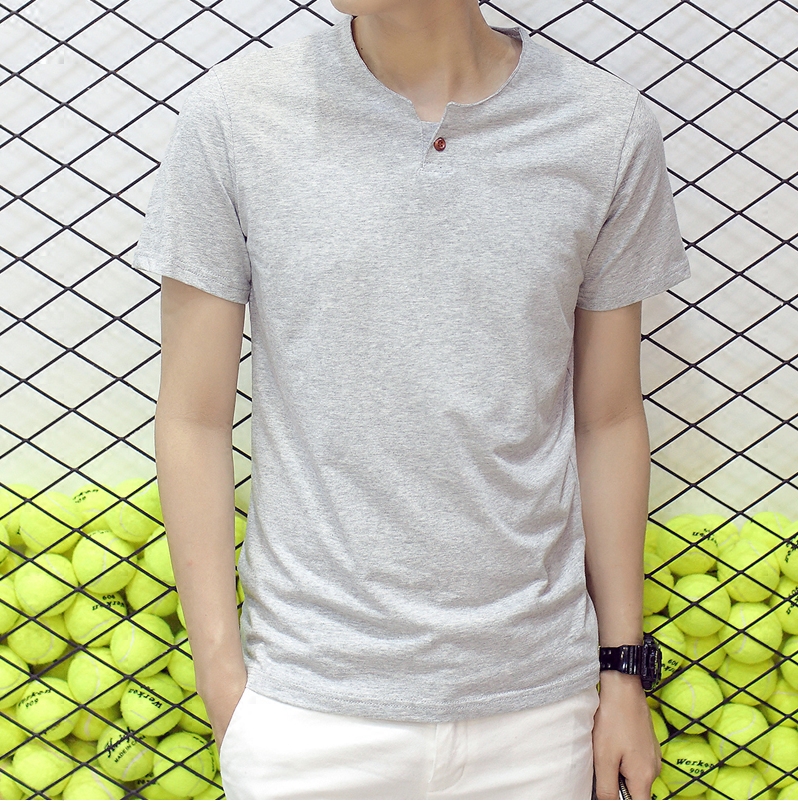 短袖t恤男青少年夏季韩版修身弹力纯色学生打底衫半袖男体恤汗衫