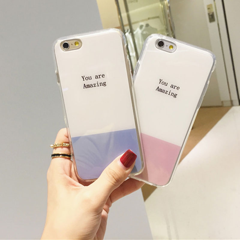 韩国几何拼色苹果64.7手机壳iphone6splus粉色亚克力防摔保护硬壳