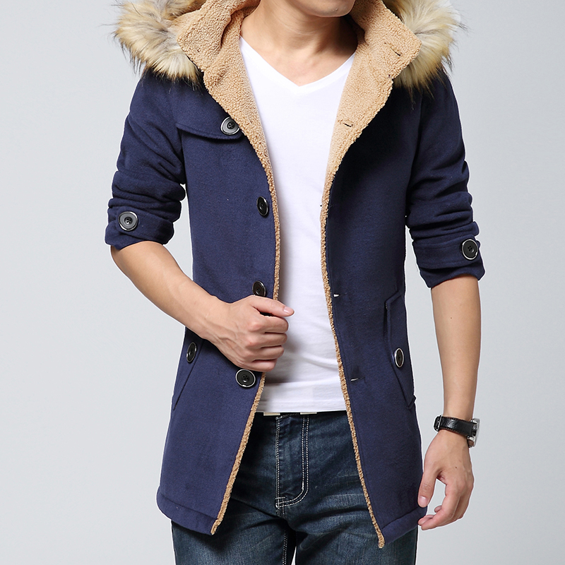 2015冬季加厚外套男韩版修身青年中长款大码休闲男装保暖羊毛大衣