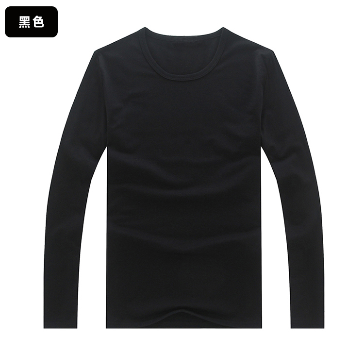 新款2016秋季纯色圆领男士长袖T恤纯棉修身打底黑色白色净版体恤