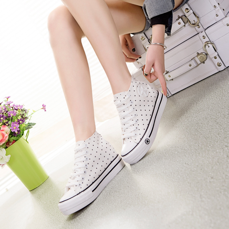 2015新款韩版帆布鞋高帮五星内增高女鞋 休闲学生运动鞋女式布鞋