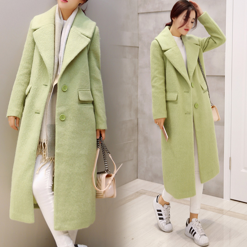 包邮2015冬装新款韩版女装加厚羊毛呢外套女中长款廓形大衣显瘦潮