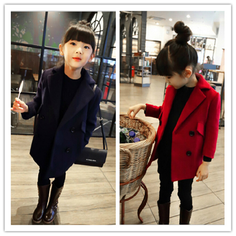 秋冬新款韩版双排扣修身款女童棉羊绒大衣西裝外套