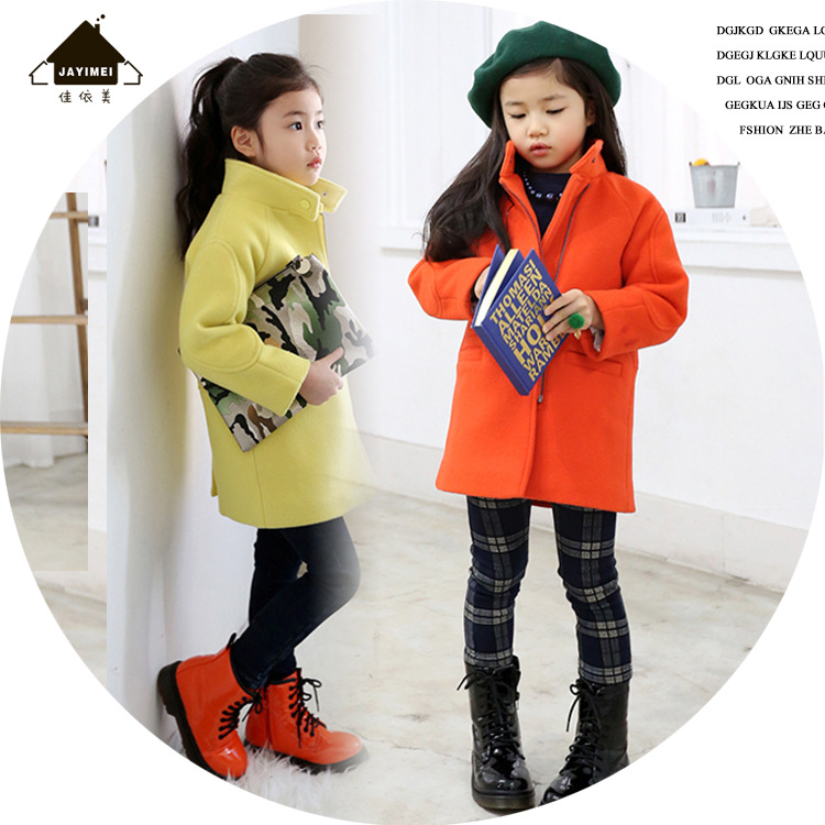 2016春秋韩国童装女童毛妮外套新款儿童呢子大衣韩版拉链开衫外套