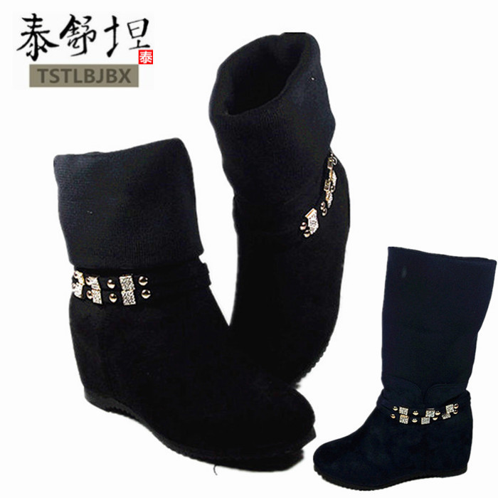 2015冬季新款泰舒坦老北京布鞋女靴短靴棉鞋加绒厚底中高筒靴水钻