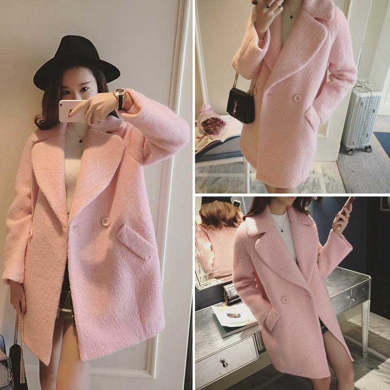 2016春秋装新款女装韩版修身中长款毛呢外套加厚茧型羊毛妮子大衣