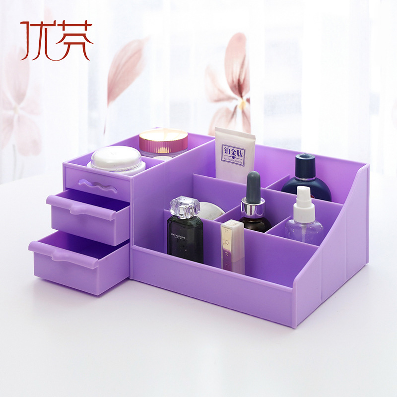 韩国抽屉式桌面化妆品收纳盒多功能整理箱梳妆台置物架塑料首饰盒